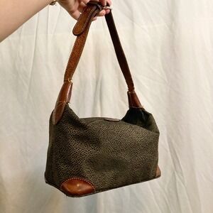 Bric's Milano Vintage 90s Olive Green Micro-Pelle Pebbled Shoulder Bag Italy